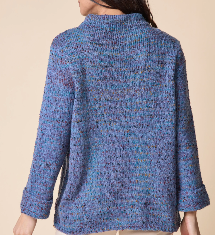 Damski sweter z dzianiny melanżowej, nakrapiany, ze stójką