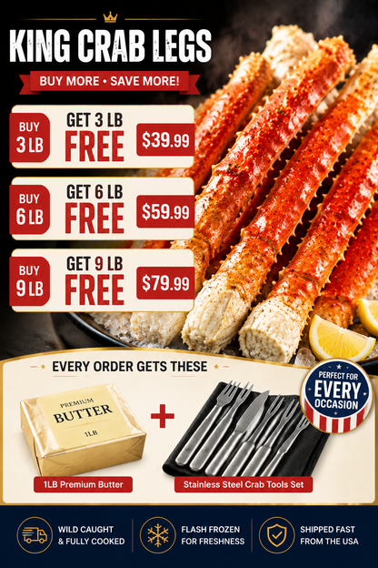 🦀 King Crab Legs Mega Deal – Premium Large Crab Legs With Juicy Meat, FREE Butter & Crab Tools Included